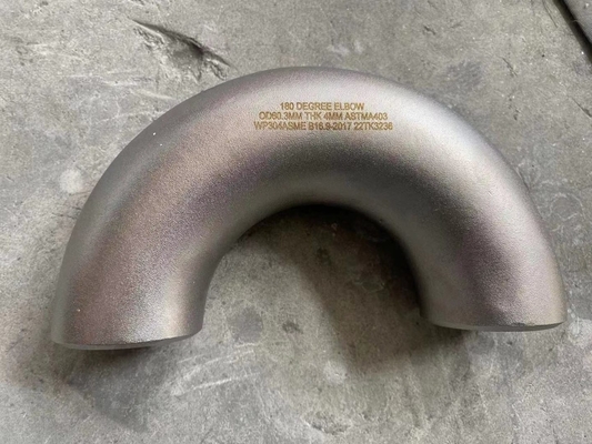 Paslanmaz Çelik Boru Ek Parçaları 180 Derece BW Dirsek OD80X3MM ASTM A182 F304